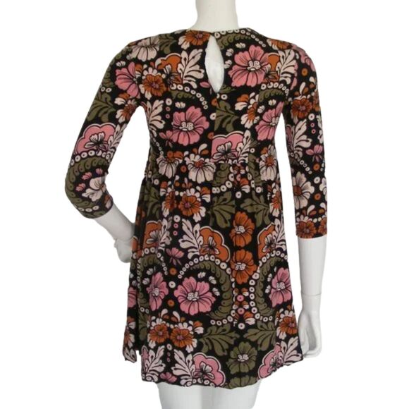 H&M Mini Dress, 4, Retro Multicolor Floral, 3/4 sleeves, Keyhole back, Short - Picture 4 of 11